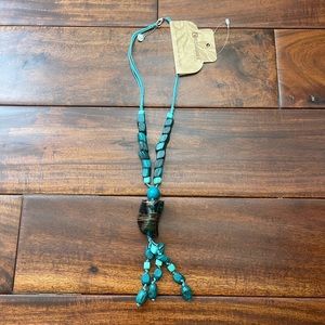 Green Wooden Beads & Glass Pendant Necklace
